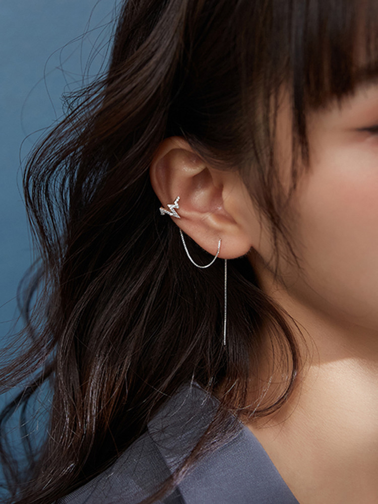 Real 925 Sterling Silver Doubl - Ear Cuff No Piercing 评论和价格