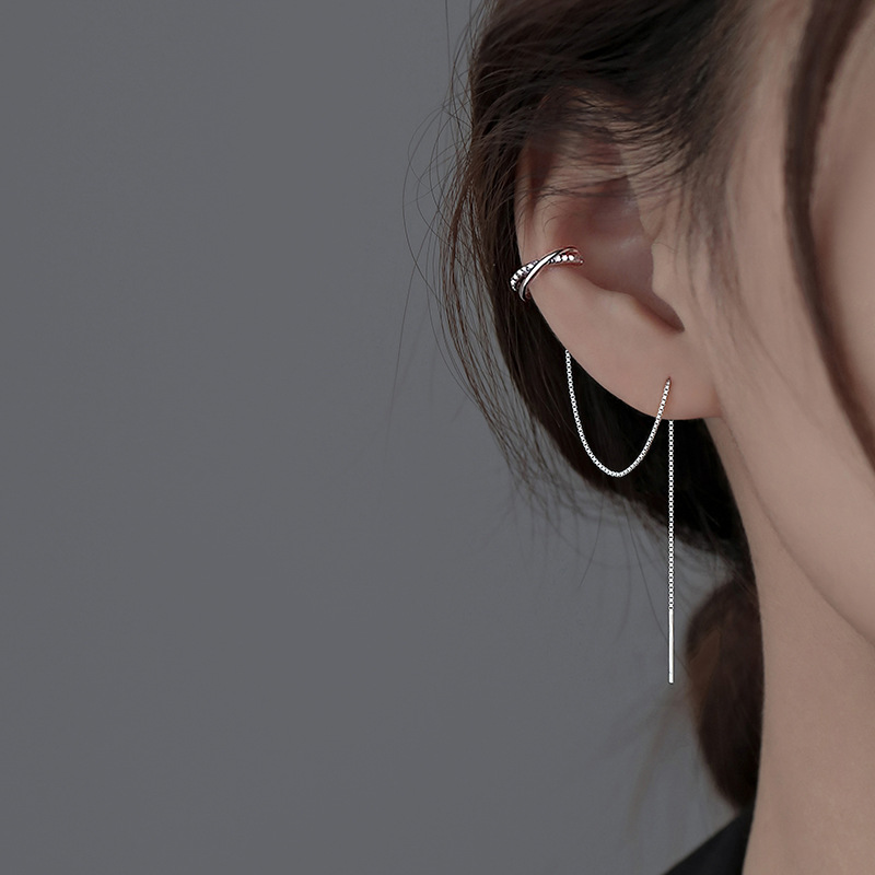 Real 925 Sterling Silver Doubl - Ear Cuff No Piercing 评论和价格