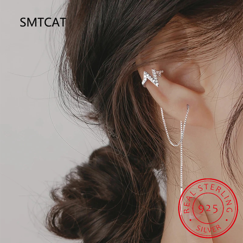 Real 925 Sterling Silver Doubl - Ear Cuff No Piercing 评论和价格