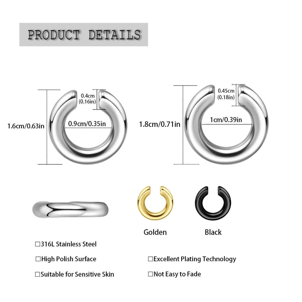 1pc Exaggerated C-Shaped Non-P - Ear Cuff No Piercing 评论和价格